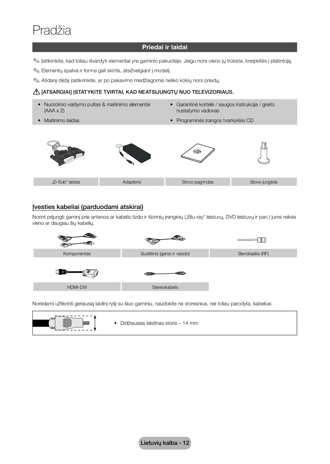 Samsung LT28C570EW/EN manual Priedai ir laidai, Įvesties kabeliai parduodami atskirai 