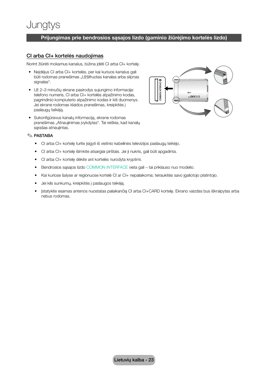 Samsung LT28C570EW/EN manual CI arba CI+ kortelės naudojimas 