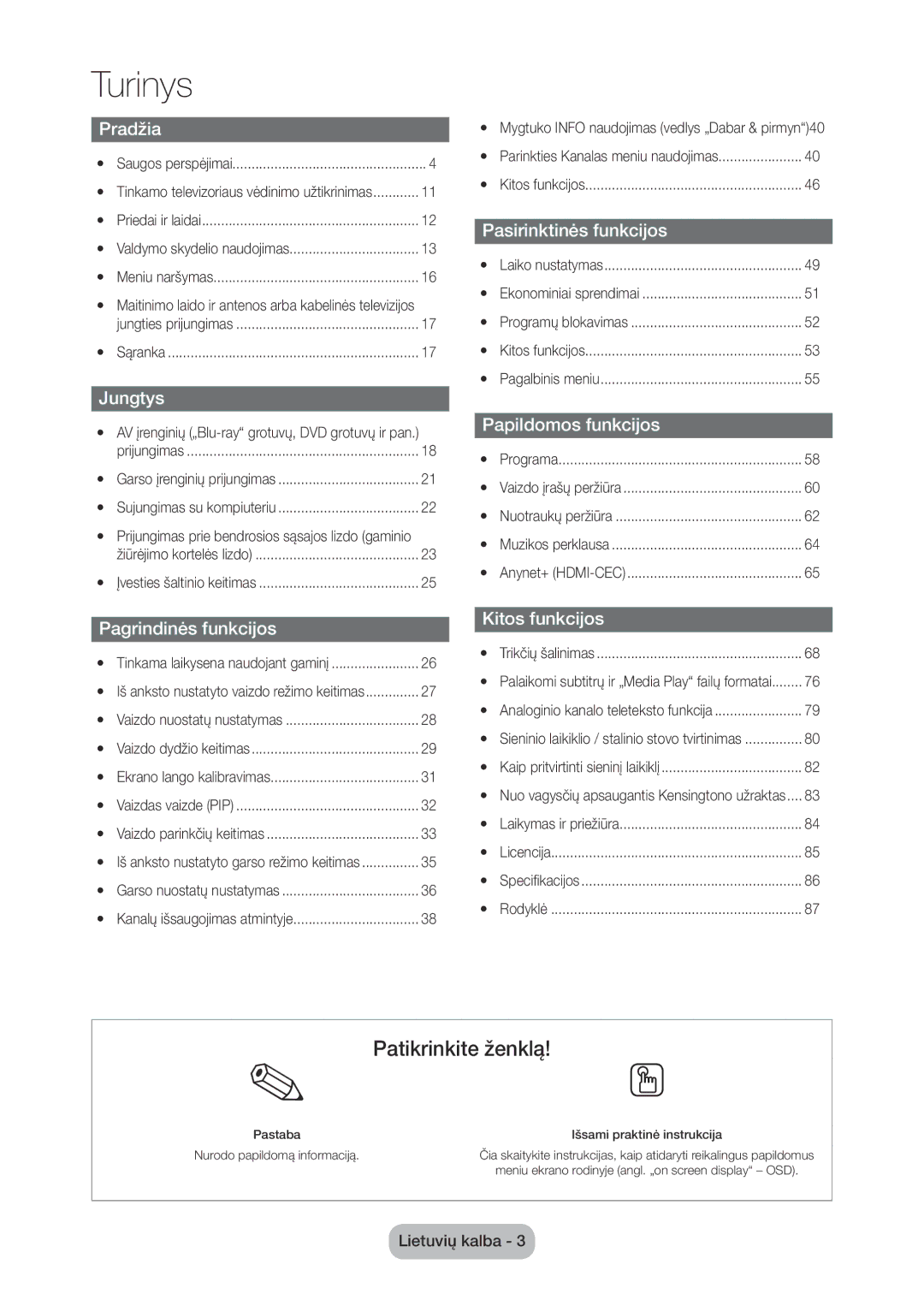 Samsung LT28C570EW/EN manual Turinys 