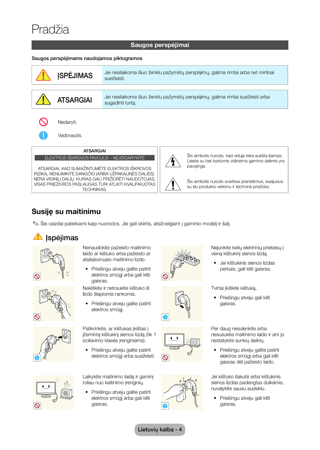 Samsung LT28C570EW/EN manual Susiję su maitinimu, Saugos perspėjimai 