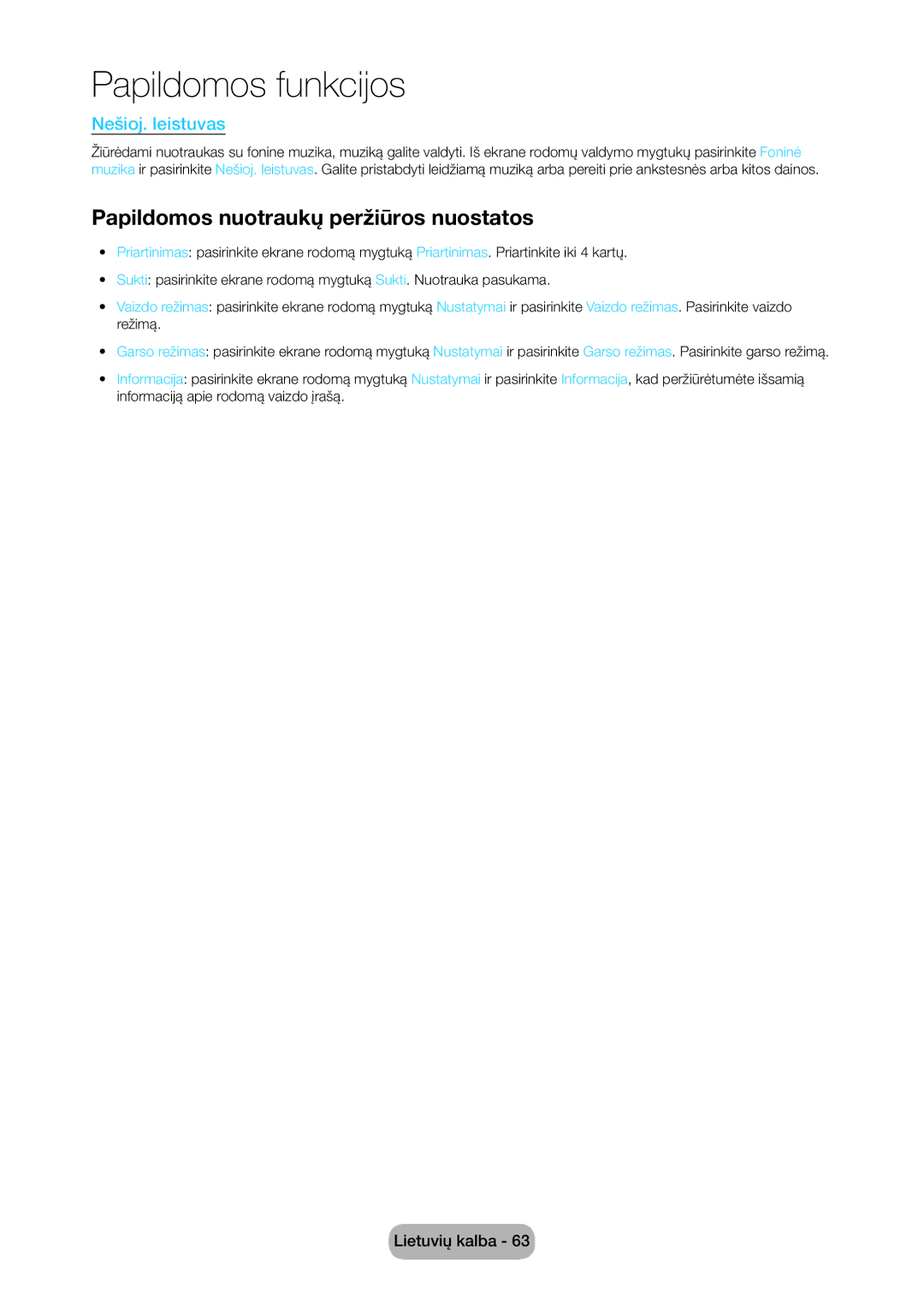 Samsung LT28C570EW/EN manual Papildomos nuotraukų peržiūros nuostatos, Nešioj. leistuvas 