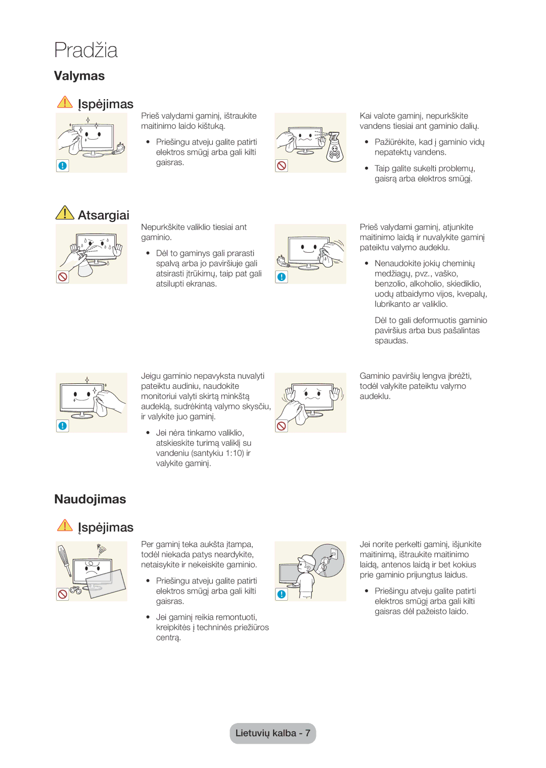 Samsung LT28C570EW/EN manual Valymas, Naudojimas 