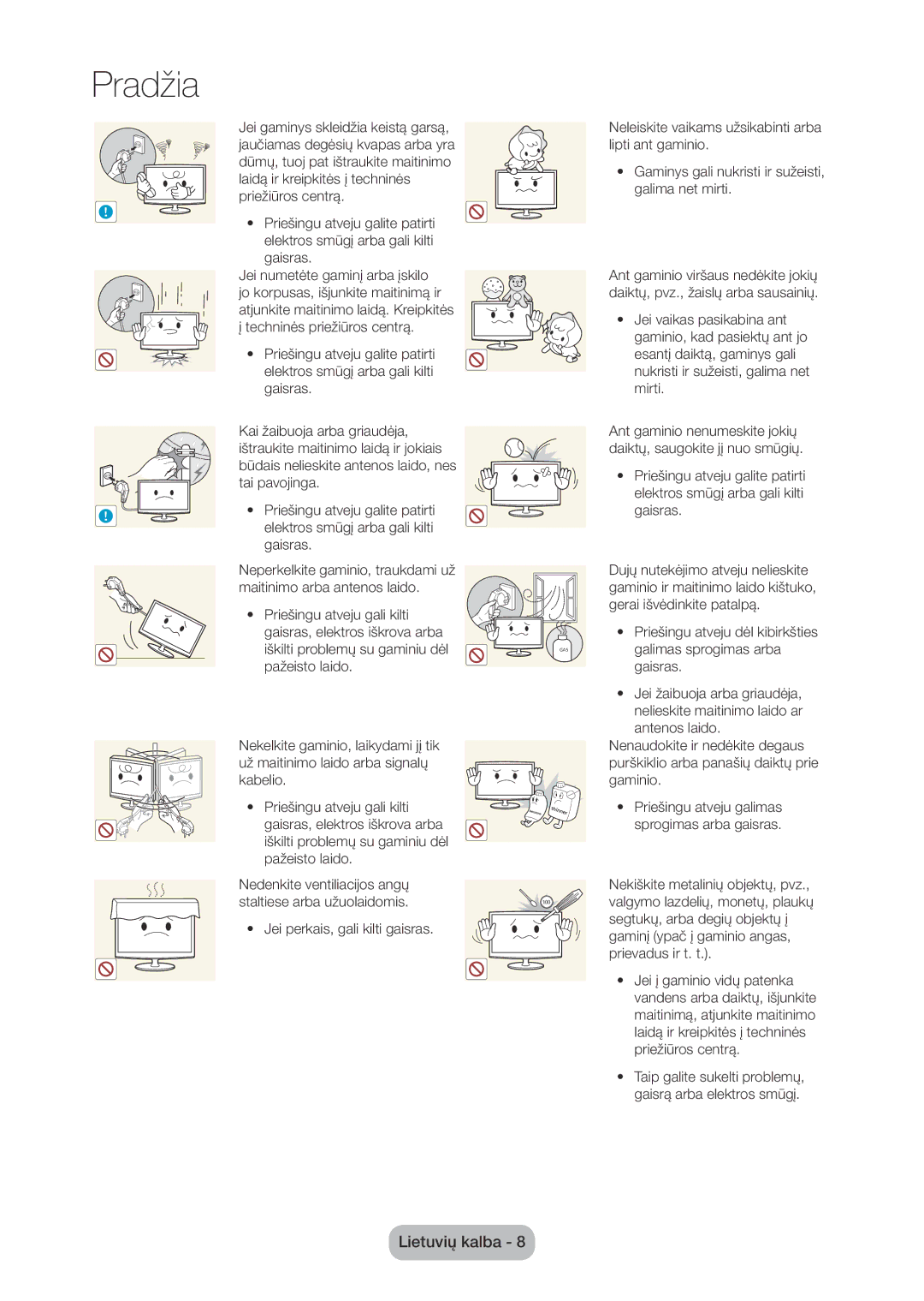 Samsung LT28C570EW/EN manual Nedenkite ventiliacijos angų staltiese arba užuolaidomis 