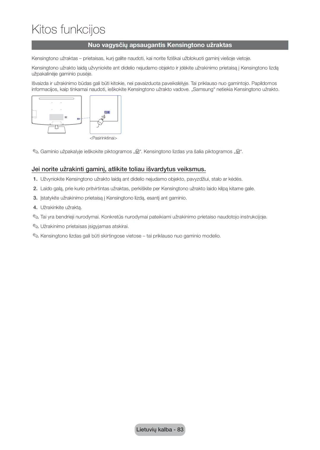 Samsung LT28C570EW/EN manual Nuo vagysčių apsaugantis Kensingtono užraktas 