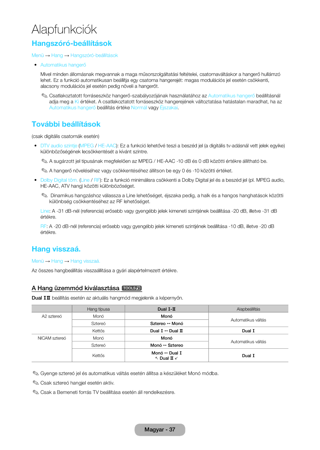 Samsung LT28C570EW/EN manual Hangszóró-beállítások, További beállítások, Hang visszaá, Hang üzemmód kiválasztása t 