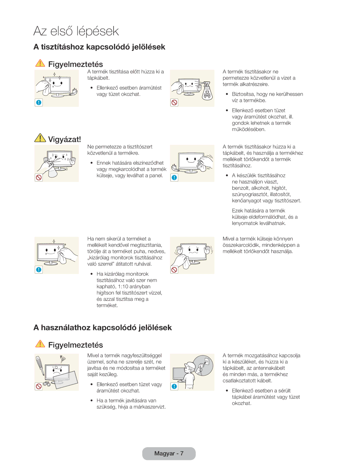 Samsung LT28C570EW/EN manual Tisztításhoz kapcsolódó jelölések, Használathoz kapcsolódó jelölések 