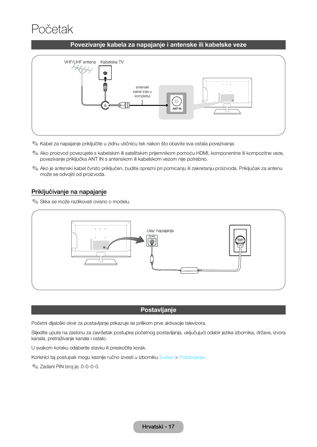 Samsung LT28C570EW/EN manual Priključivanje na napajanje, Postavljanje 