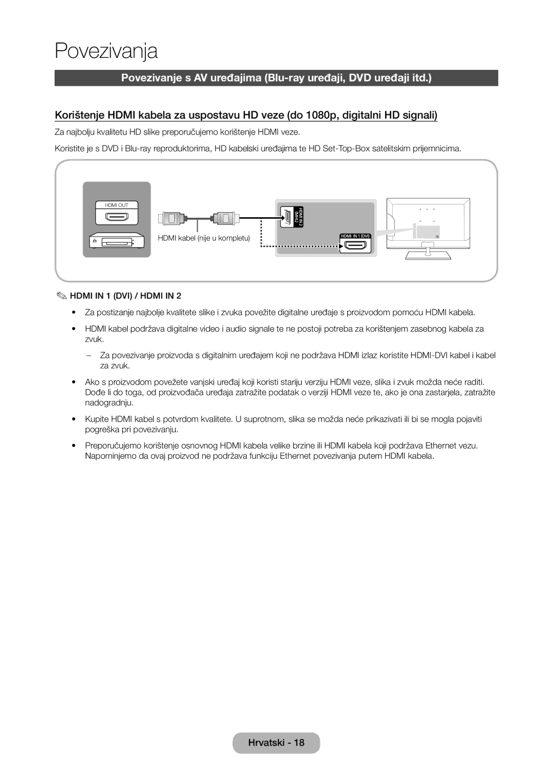 Samsung LT28C570EW/EN manual Povezivanja, Povezivanje s AV uređajima Blu-ray uređaji, DVD uređaji itd 