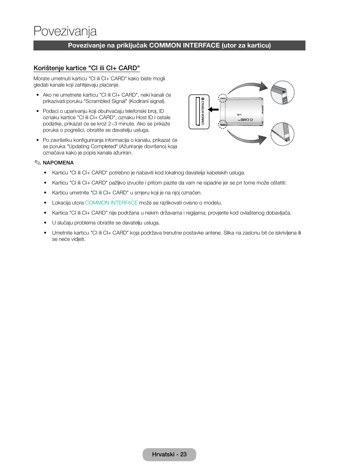 Samsung LT28C570EW/EN manual Povezivanje na priključak Common Interface utor za karticu, Korištenje kartice CI ili CI+ Card 