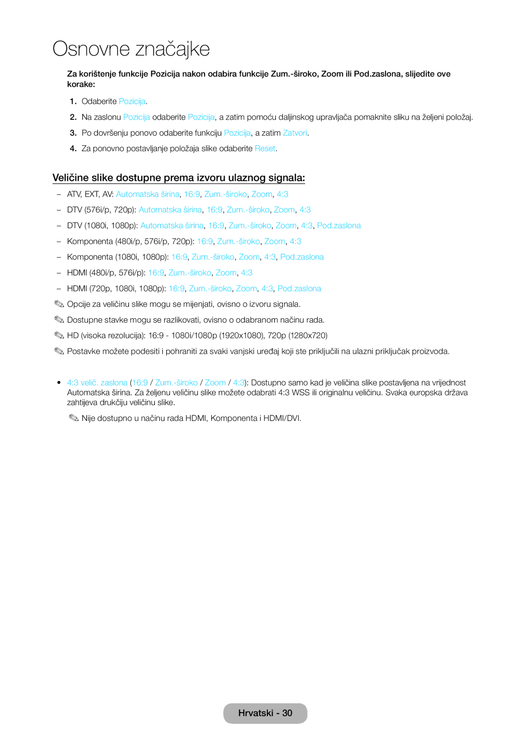 Samsung LT28C570EW/EN manual Veličine slike dostupne prema izvoru ulaznog signala 