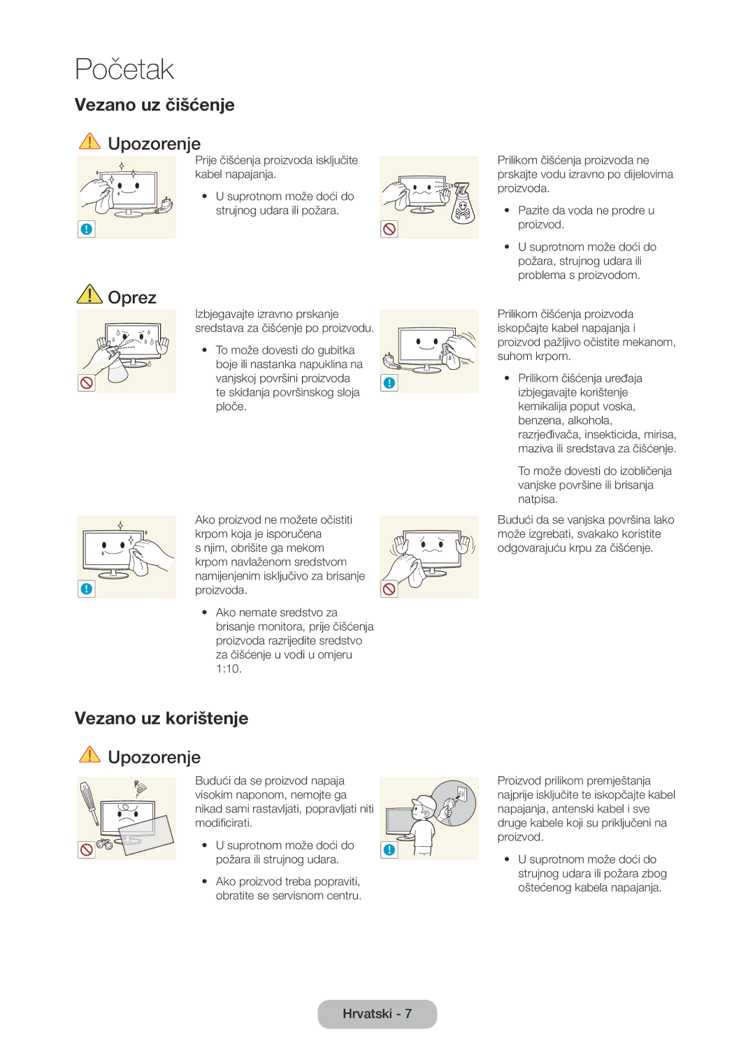 Samsung LT28C570EW/EN manual Vezano uz čišćenje, Vezano uz korištenje 