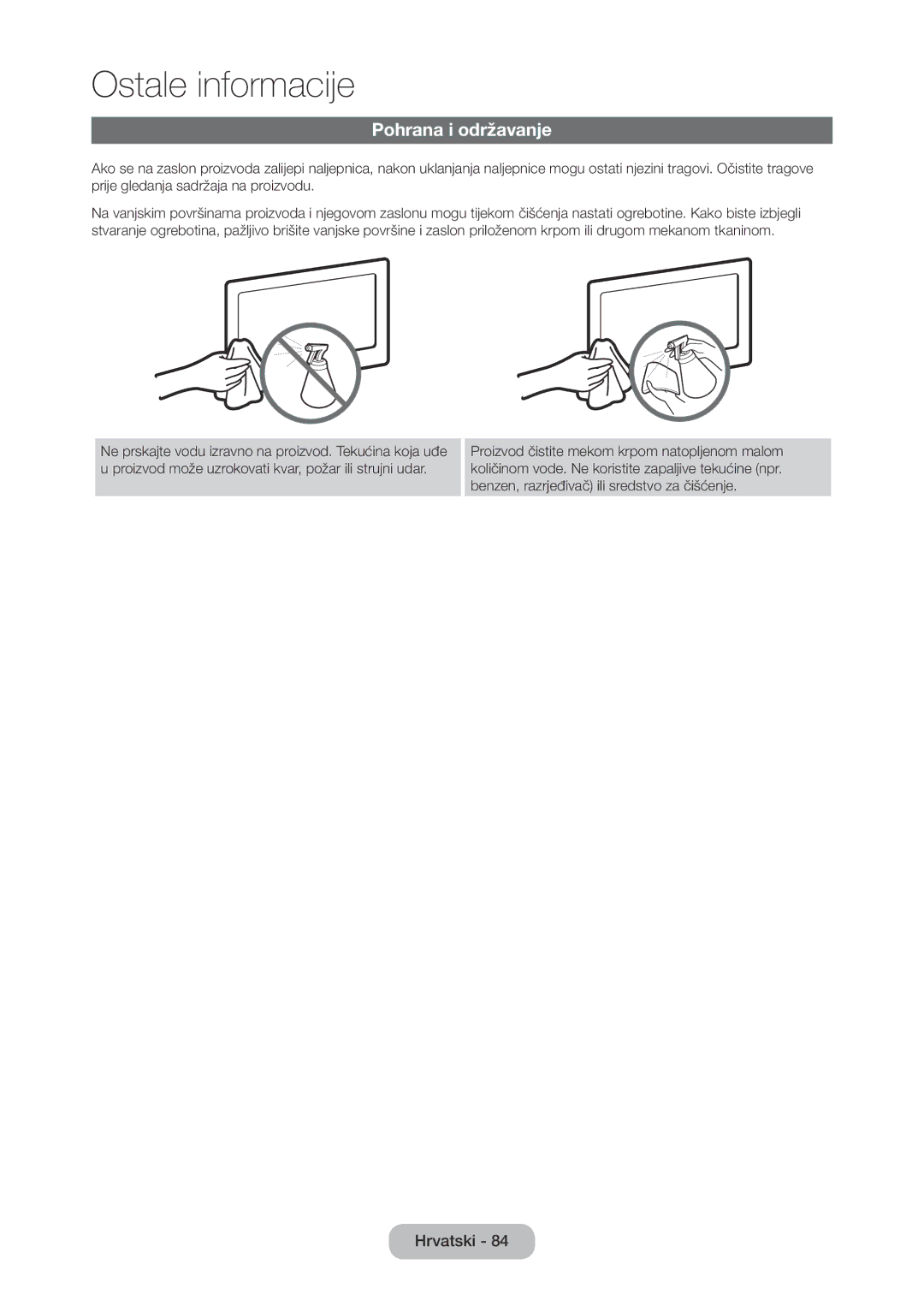 Samsung LT28C570EW/EN manual Pohrana i održavanje 