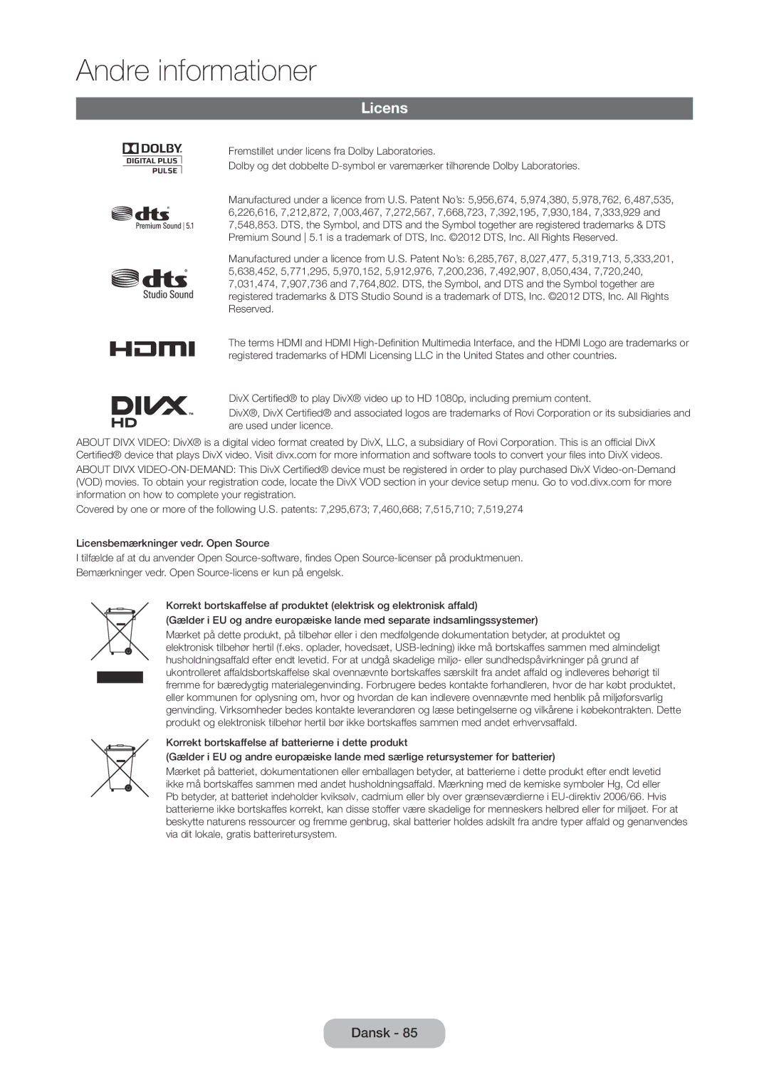 Samsung LT28C570EW/XE manual Licens 