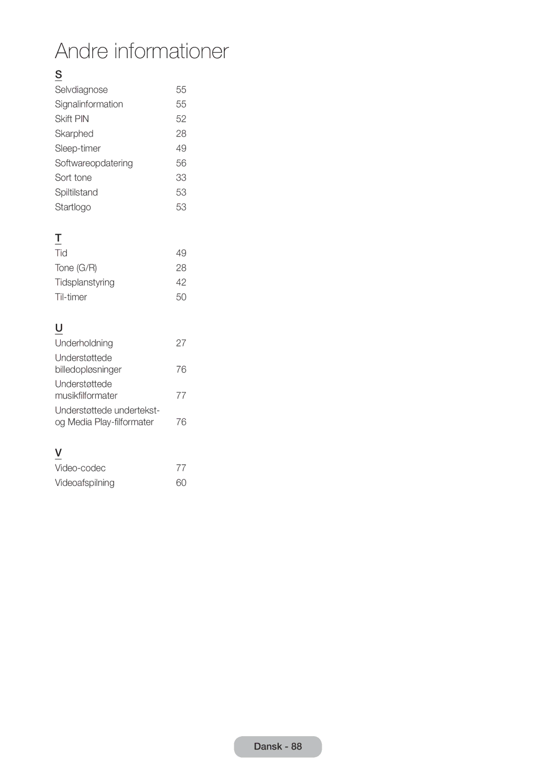 Samsung LT28C570EW/XE manual Understøttede undertekst 