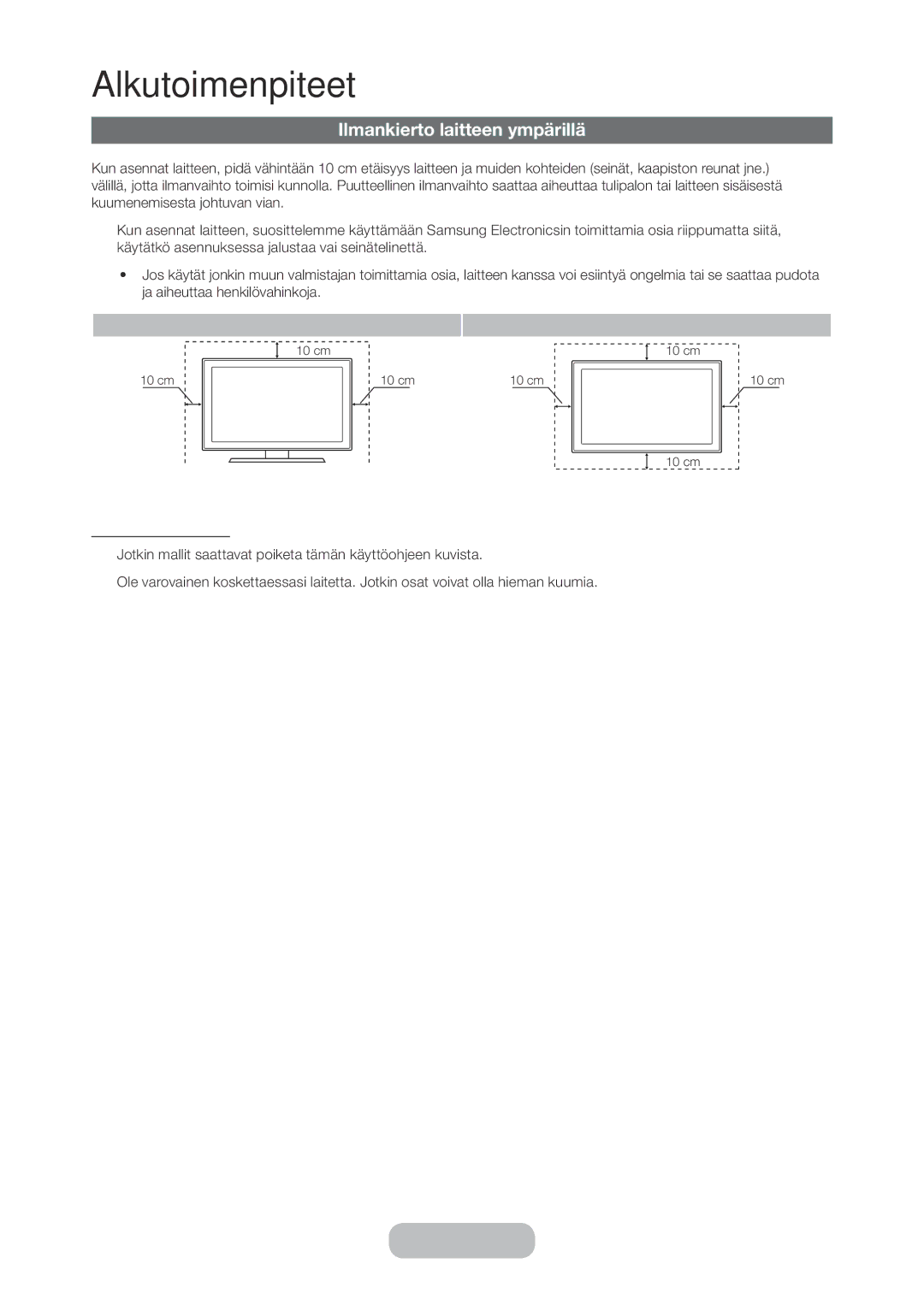 Samsung LT28C570EW/XE manual Ilmankierto laitteen ympärillä, Muut varoitukset 