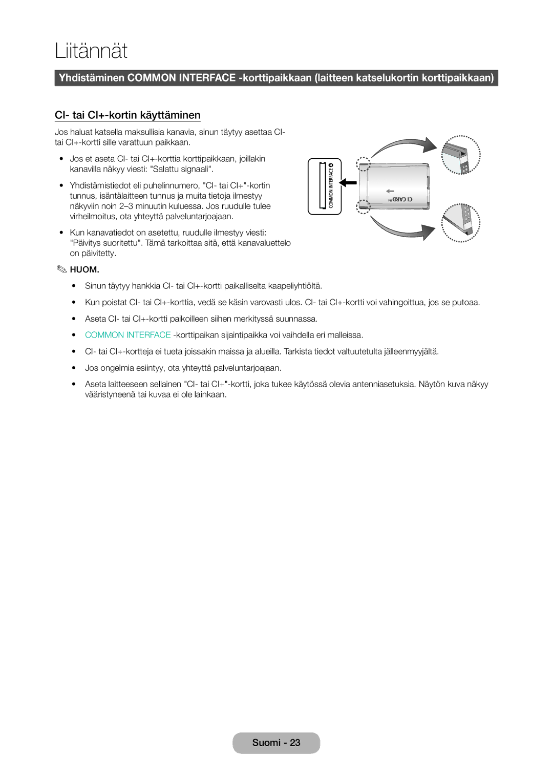 Samsung LT28C570EW/XE manual CI- tai CI+-kortin käyttäminen 