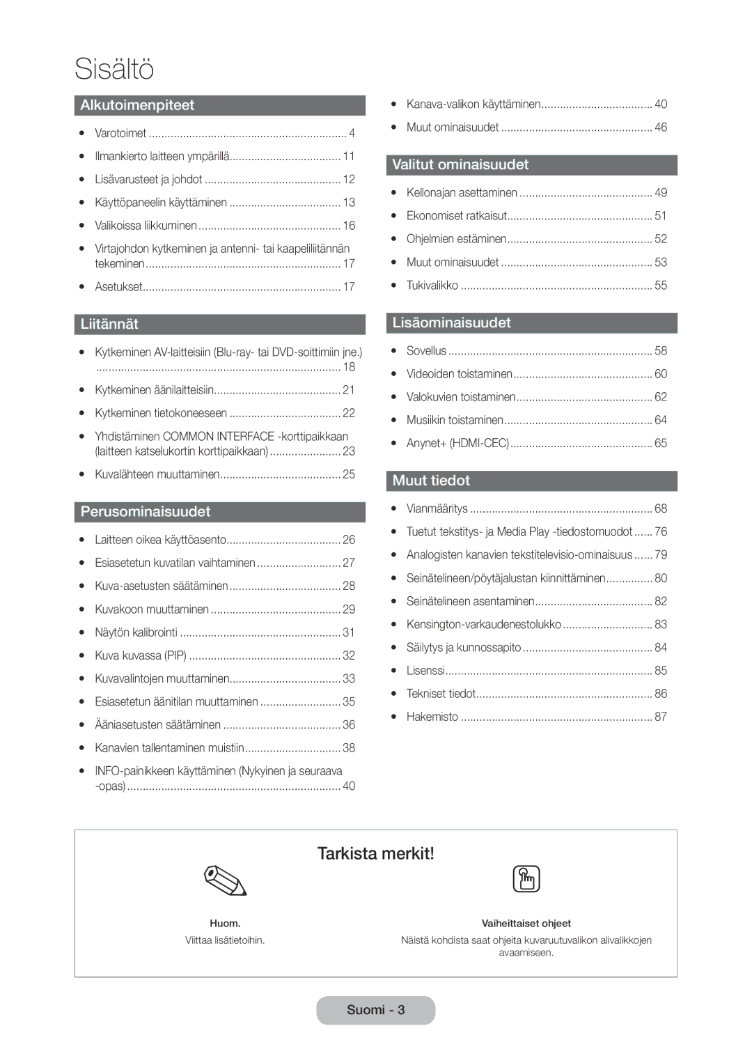 Samsung LT28C570EW/XE manual Sisältö, Yhdistäminen Common Interface -korttipaikkaan 