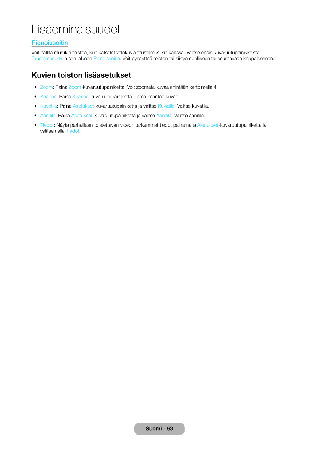 Samsung LT28C570EW/XE manual Kuvien toiston lisäasetukset, Pienoissoitin 