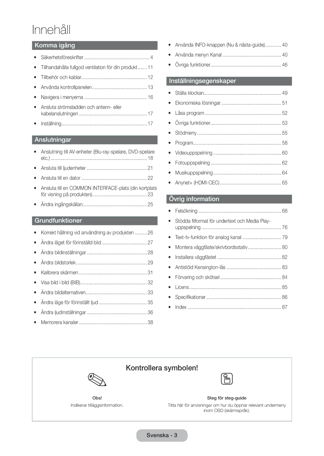 Samsung LT28C570EW/XE manual Yy Ansluta strömsladden och antenn- eller, Stödda filformat för undertext och Media Play 