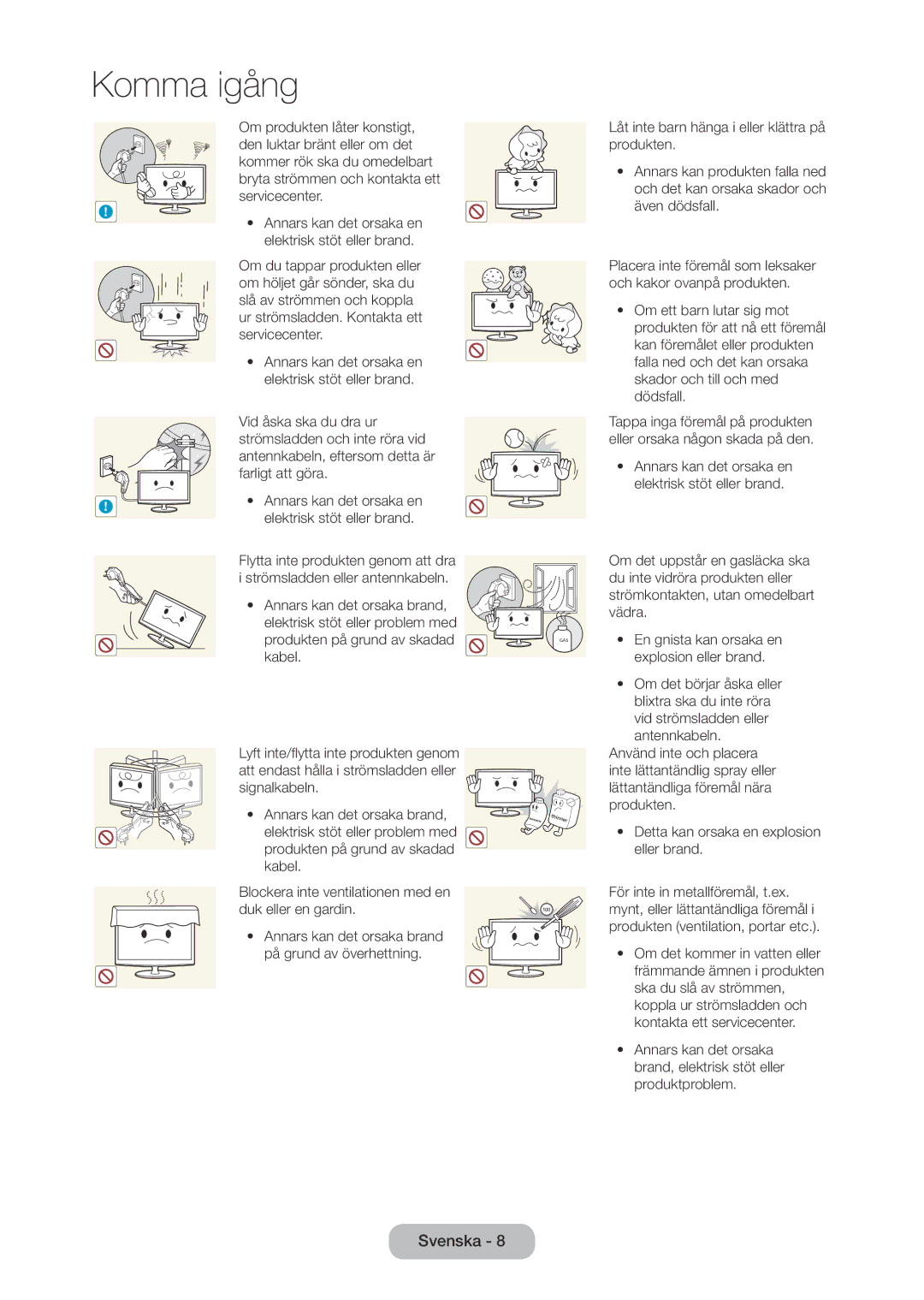 Samsung LT28C570EW/XE manual Annars kan det orsaka brand på grund av överhettning 