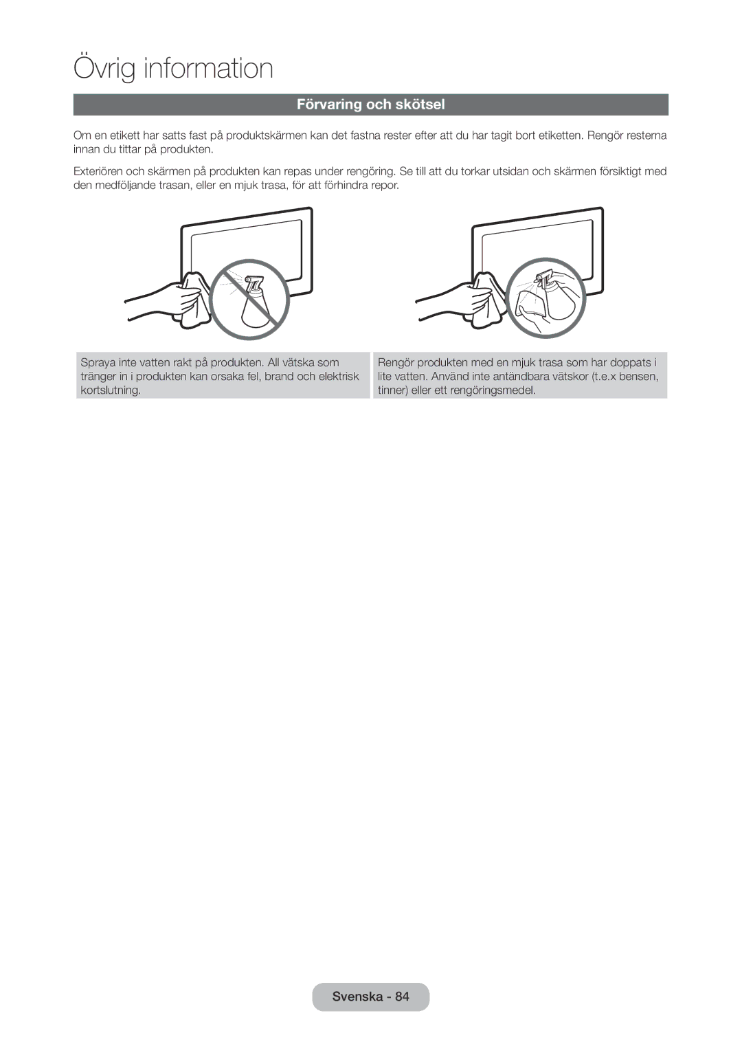 Samsung LT28C570EW/XE manual Förvaring och skötsel 