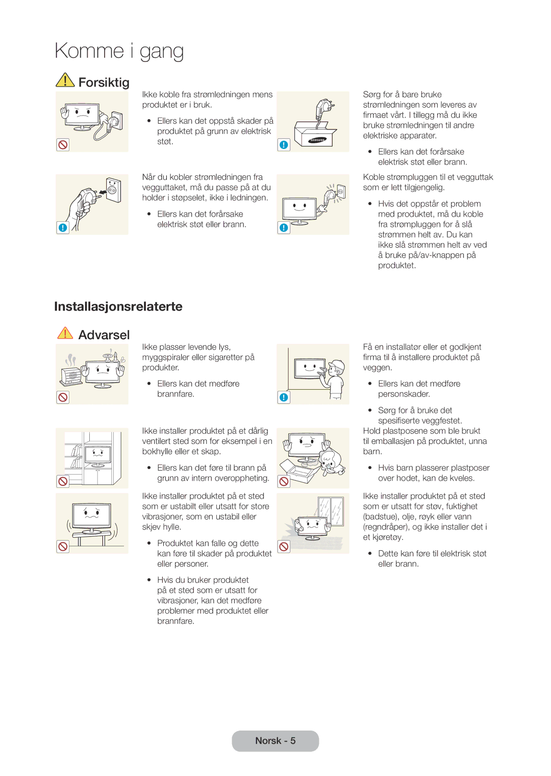 Samsung LT28C570EW/XE manual Forsiktig, Installasjonsrelaterte 