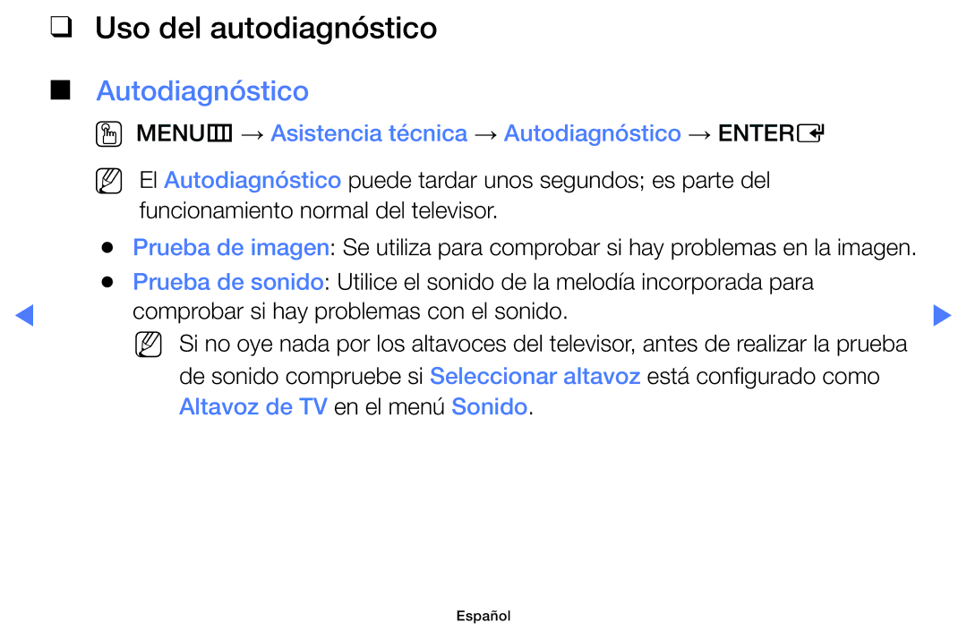 Samsung LT28D310ES/EN manual Uso del autodiagnóstico, OO MENUm → Asistencia técnica → Autodiagnóstico → Entere 