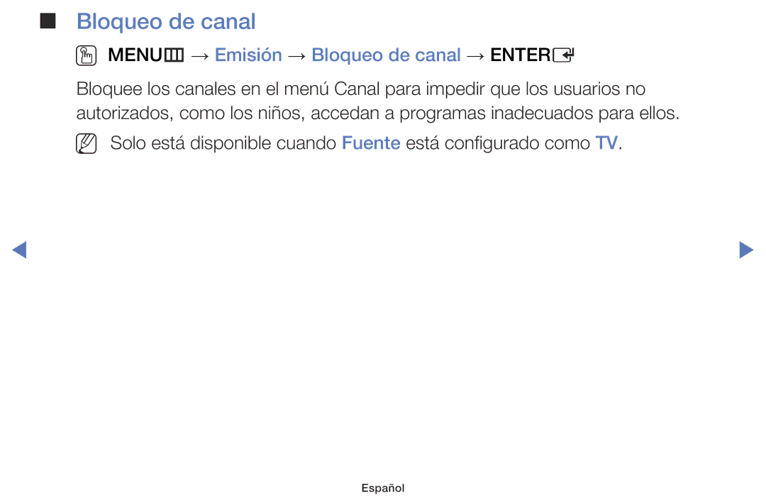 Samsung LT28D310ES/EN manual OO MENUm → Emisión → Bloqueo de canal → Entere 
