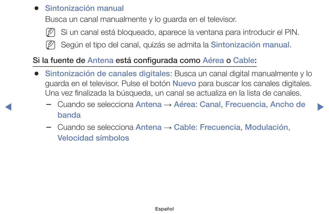 Samsung LT28D310ES/EN Sintonización manual, Busca un canal manualmente y lo guarda en el televisor 