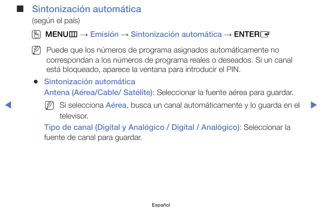 Samsung LT28D310ES/EN manual OO MENUm → Emisión → Sintonización automática → Entere 