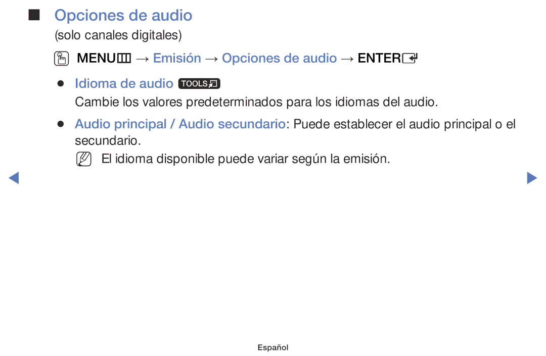 Samsung LT28D310ES/EN manual Opciones de audio 