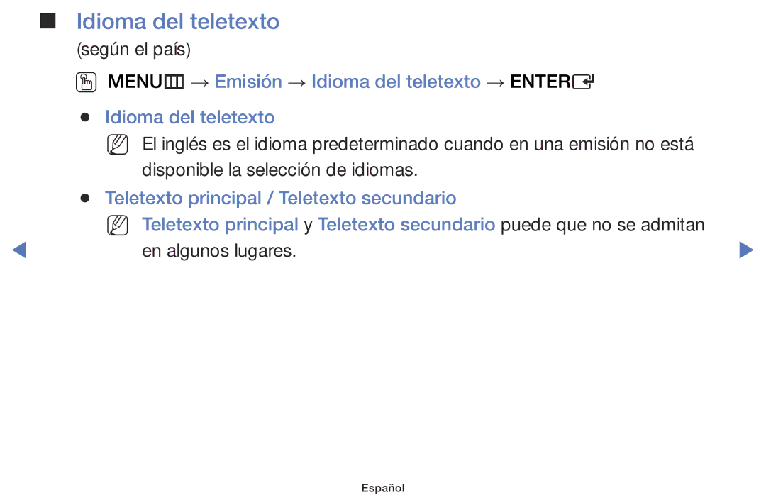 Samsung LT28D310ES/EN manual OO MENUm → Emisión → Idioma del teletexto → Entere 