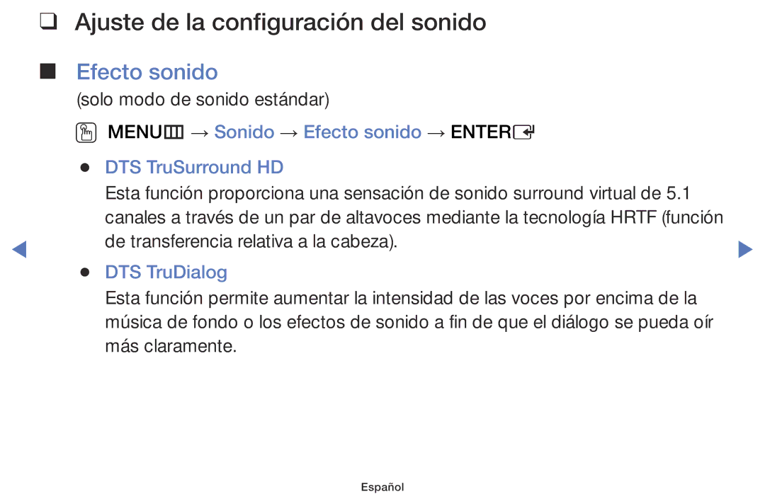 Samsung LT28D310ES/EN manual Ajuste de la configuración del sonido, Efecto sonido, DTS TruDialog 