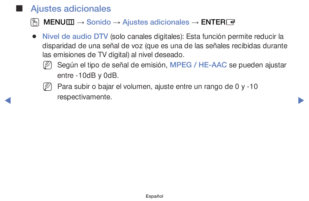 Samsung LT28D310ES/EN manual OO MENUm → Sonido → Ajustes adicionales → Entere 