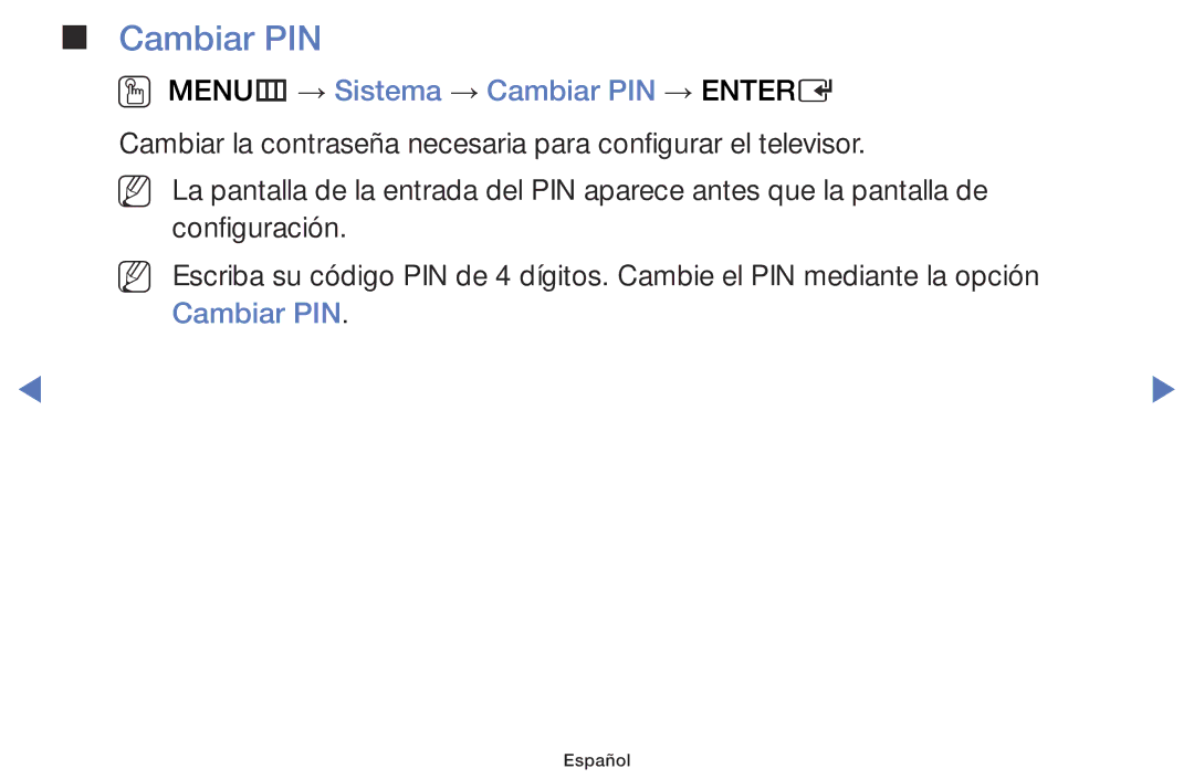 Samsung LT28D310ES/EN manual OO MENUm → Sistema → Cambiar PIN → Entere 