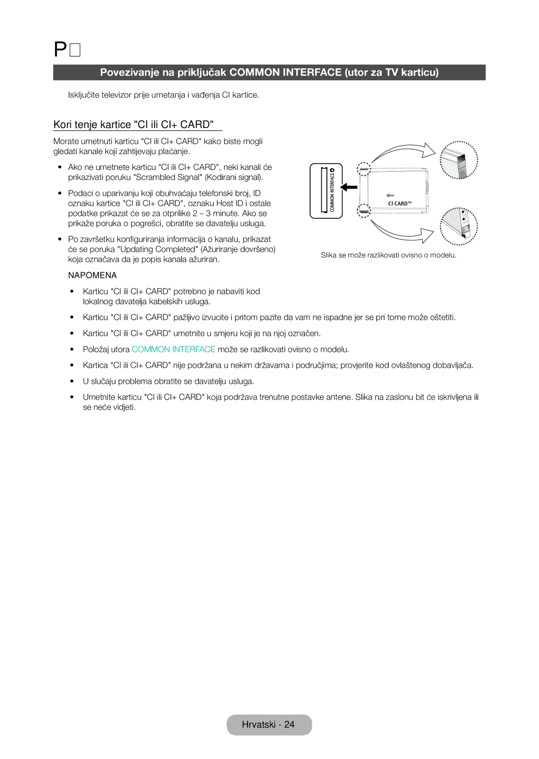 Samsung LT28D310EW/EN manual Korištenje kartice CI ili CI+ Card 