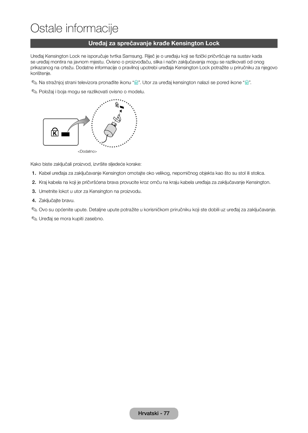 Samsung LT28D310EW/EN manual Uređaj za sprečavanje krađe Kensington Lock 