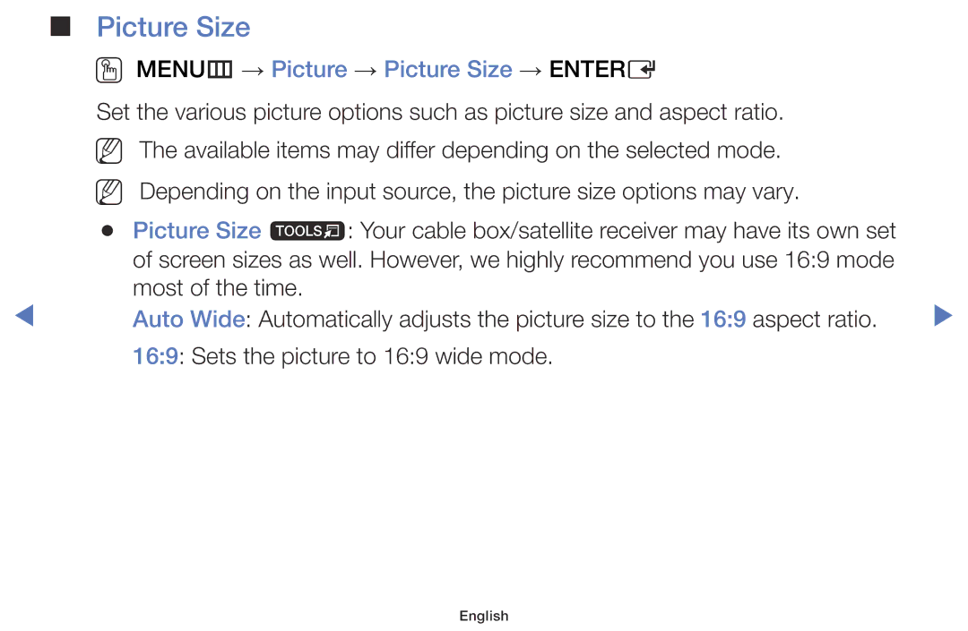 Samsung LT28D310EX/XE, LT24D310EX/RU, LT28D310EX/RU manual OO MENUm → Picture → Picture Size → Entere 