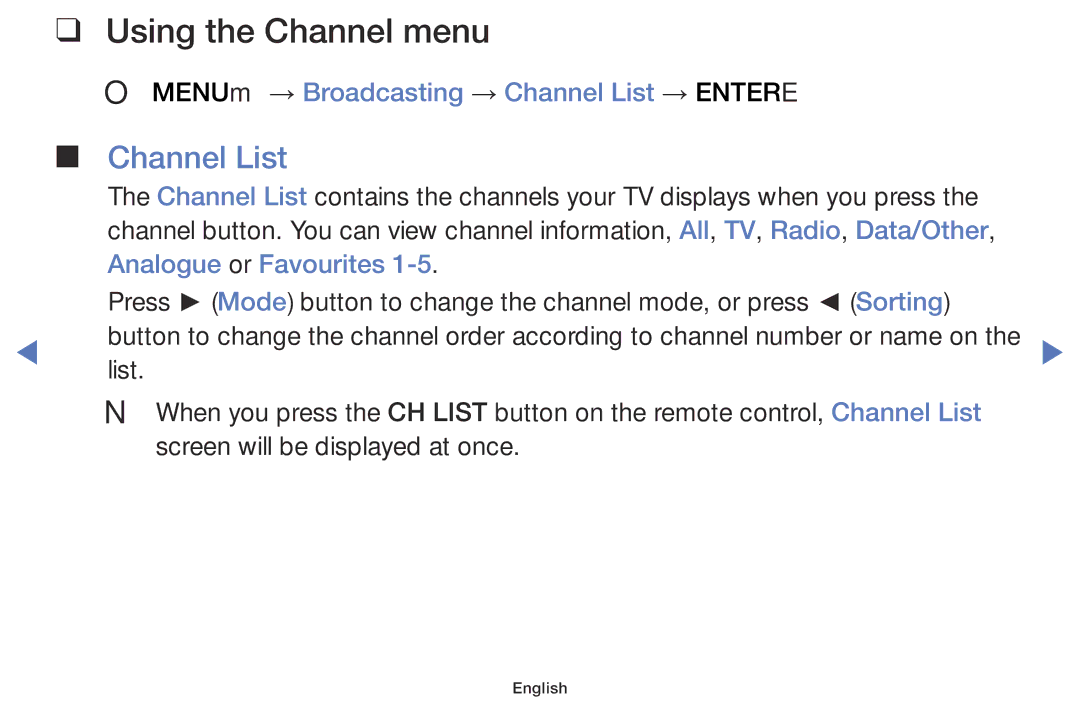 Samsung LT28D310EX/XE, LT24D310EX/RU manual Using the Channel menu, OO MENUm → Broadcasting → Channel List → Entere 