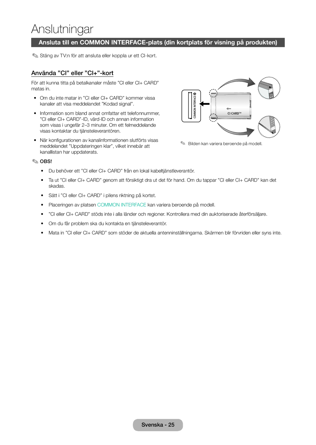 Samsung LT28D310EX/XE manual Använda CI eller CI+-kort 