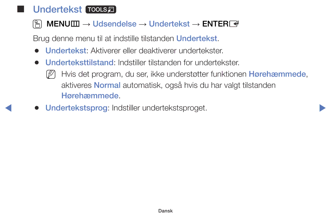 Samsung LT28D310EX/XE manual Undertekst t, OO MENUm → Udsendelse → Undertekst → Entere, Hørehæmmede 