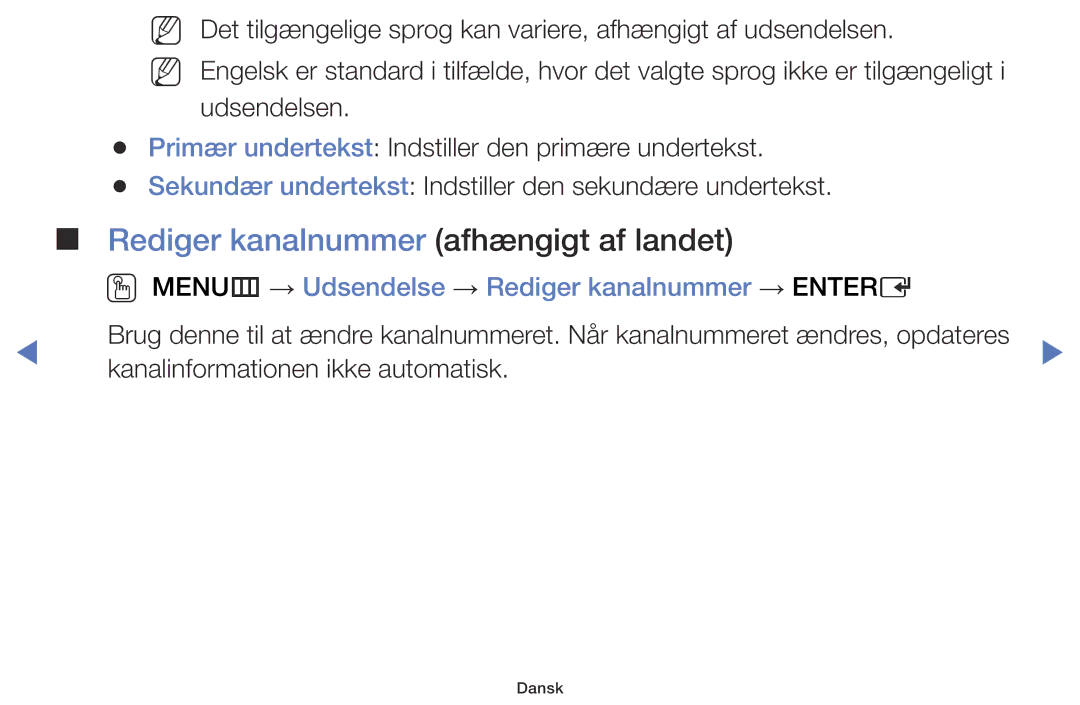 Samsung LT28D310EX/XE manual Rediger kanalnummer afhængigt af landet, OO MENUm → Udsendelse → Rediger kanalnummer → Entere 