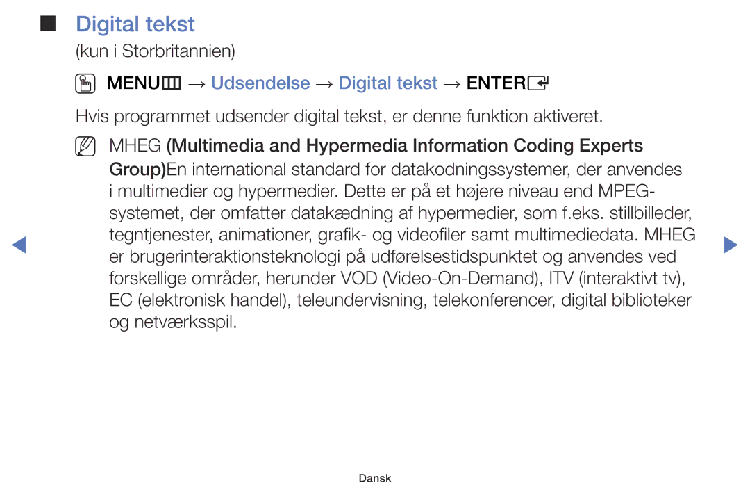 Samsung LT28D310EX/XE manual OO MENUm → Udsendelse → Digital tekst → Entere 