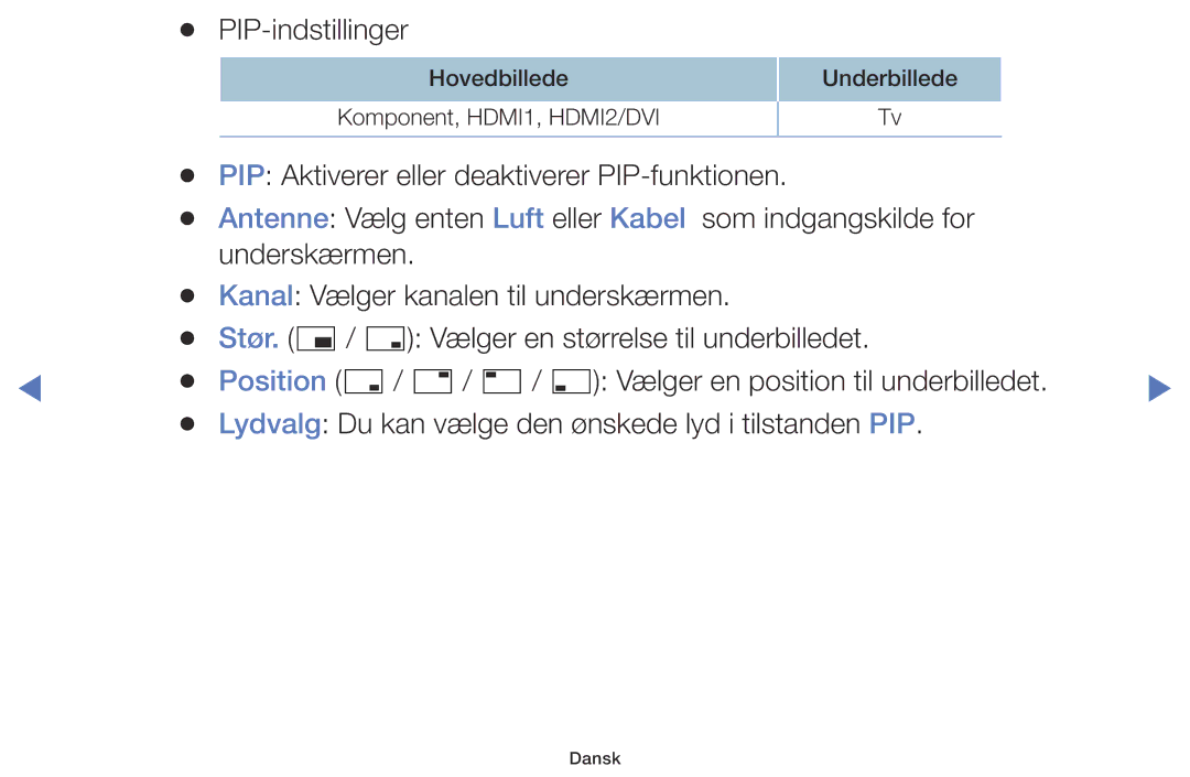 Samsung LT28D310EX/XE manual PIP-indstillinger 