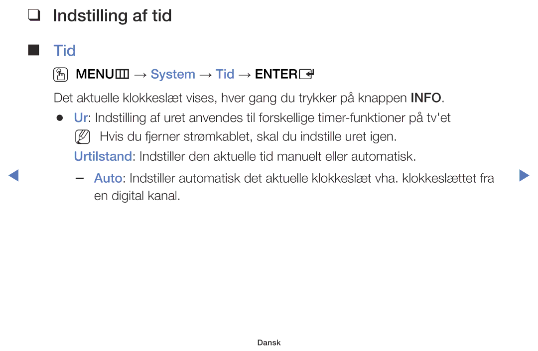 Samsung LT28D310EX/XE manual Indstilling af tid, Tid 