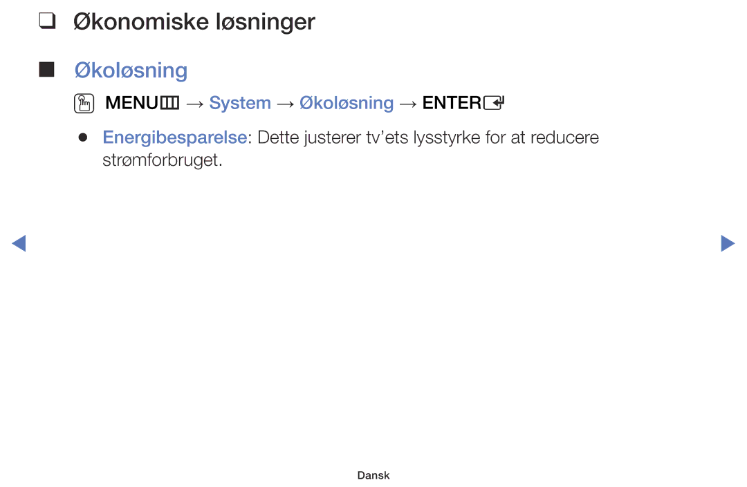 Samsung LT28D310EX/XE manual Økonomiske løsninger, OO MENUm → System → Økoløsning → Entere 