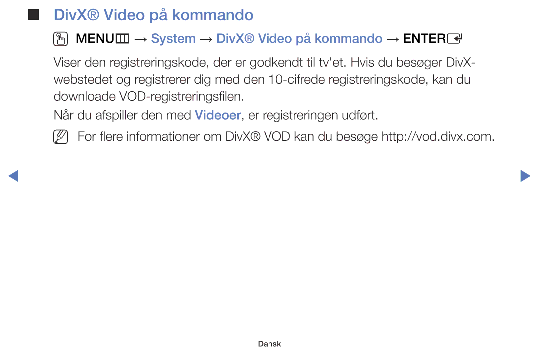 Samsung LT28D310EX/XE manual OO MENUm → System → DivX Video på kommando → Entere 