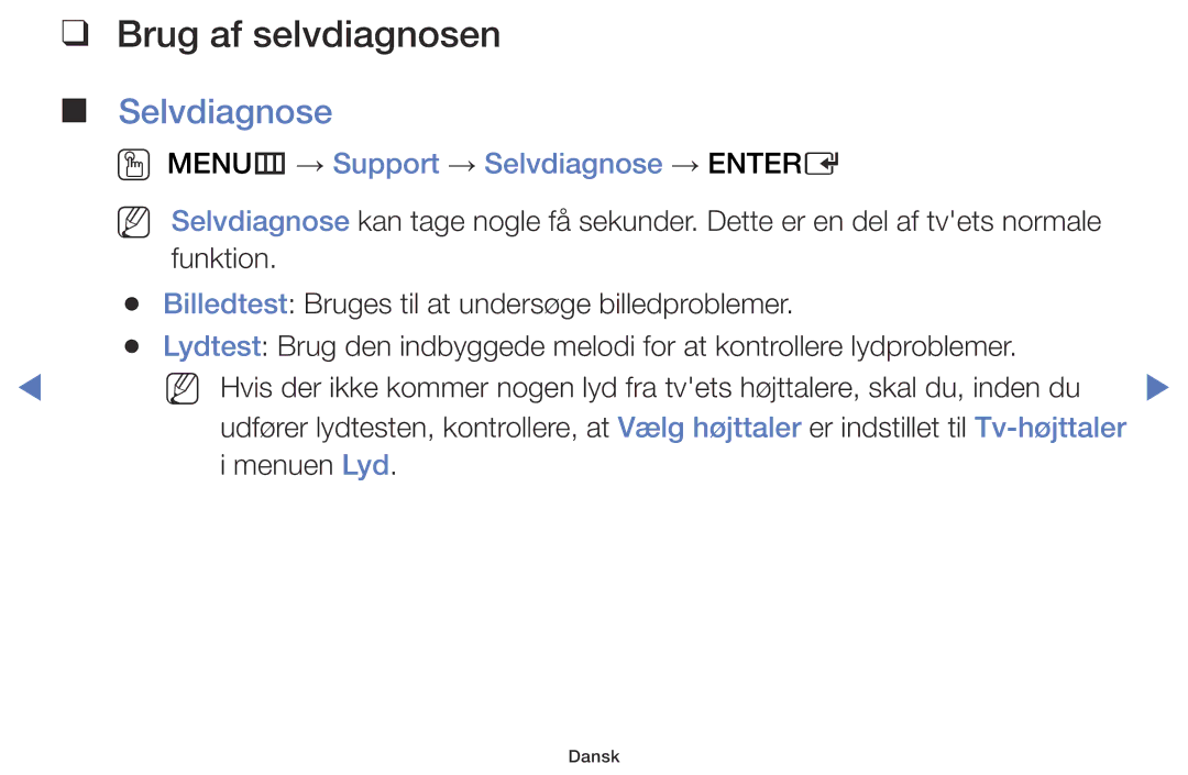 Samsung LT28D310EX/XE manual Brug af selvdiagnosen, OO MENUm → Support → Selvdiagnose → Entere 