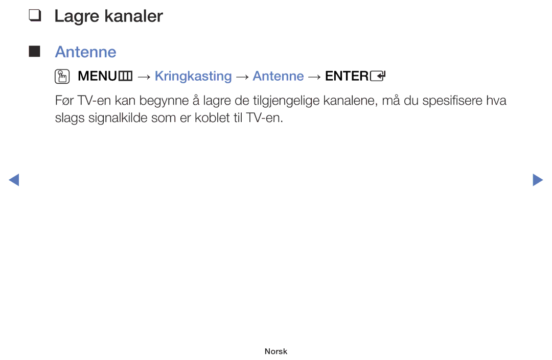 Samsung LT28D310EX/XE manual Lagre kanaler, OO MENUm → Kringkasting → Antenne → Entere 