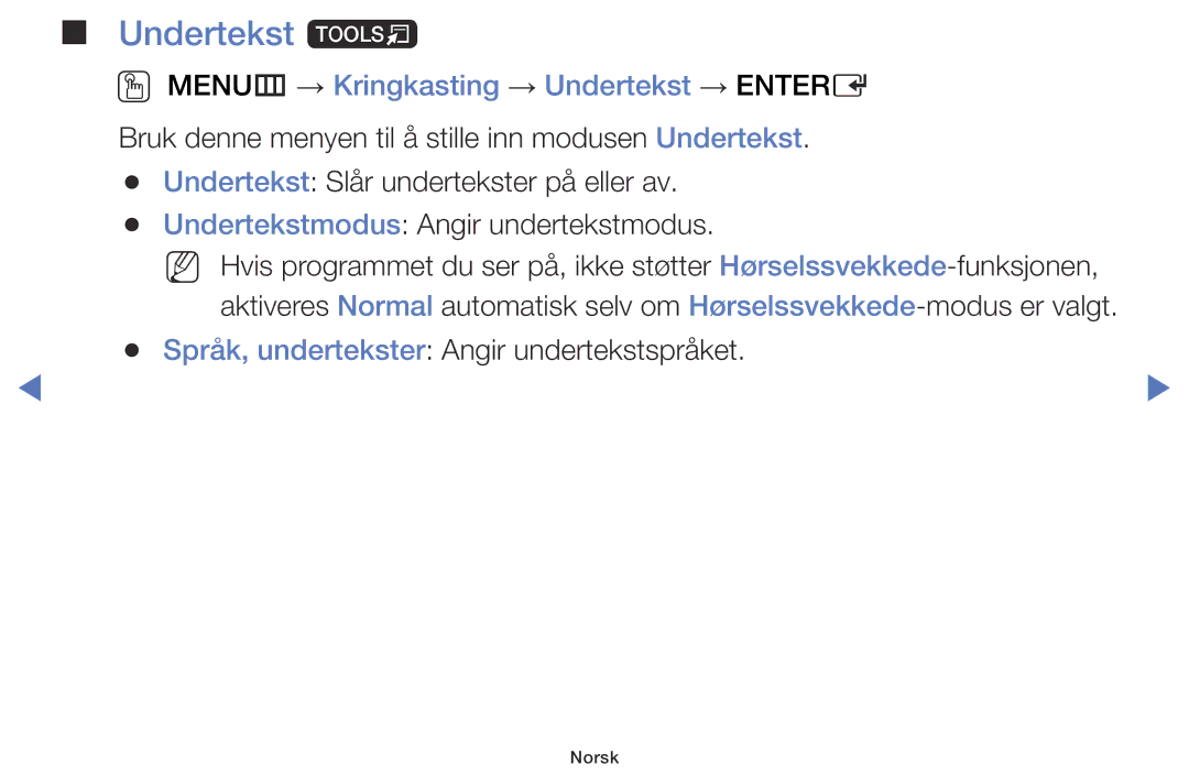 Samsung LT28D310EX/XE manual Undertekst t, OO MENUm → Kringkasting → Undertekst → Entere 